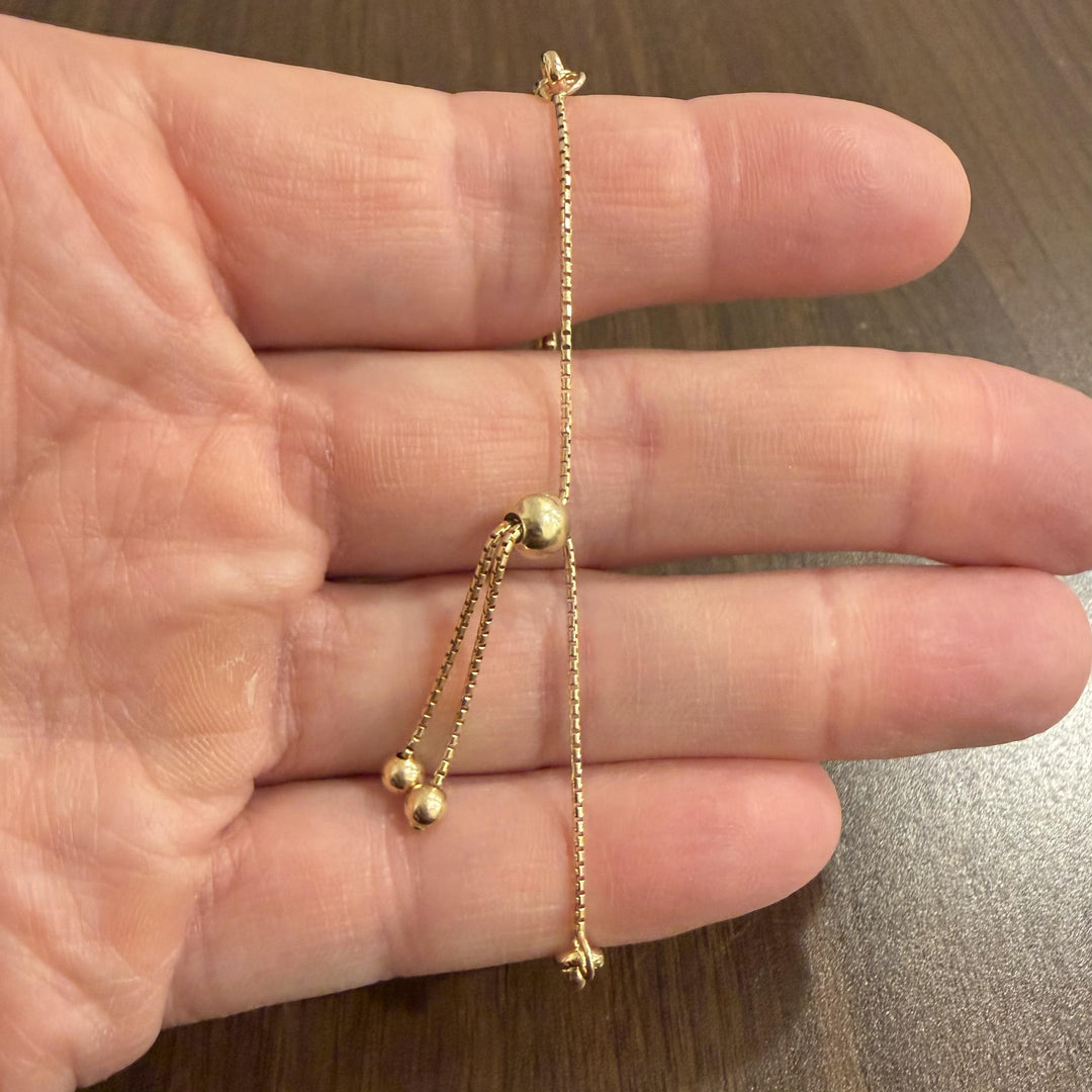 18k Yellow Gold 3.7g Ladies Half Rolo Half Box Link Bracelet Adjustable