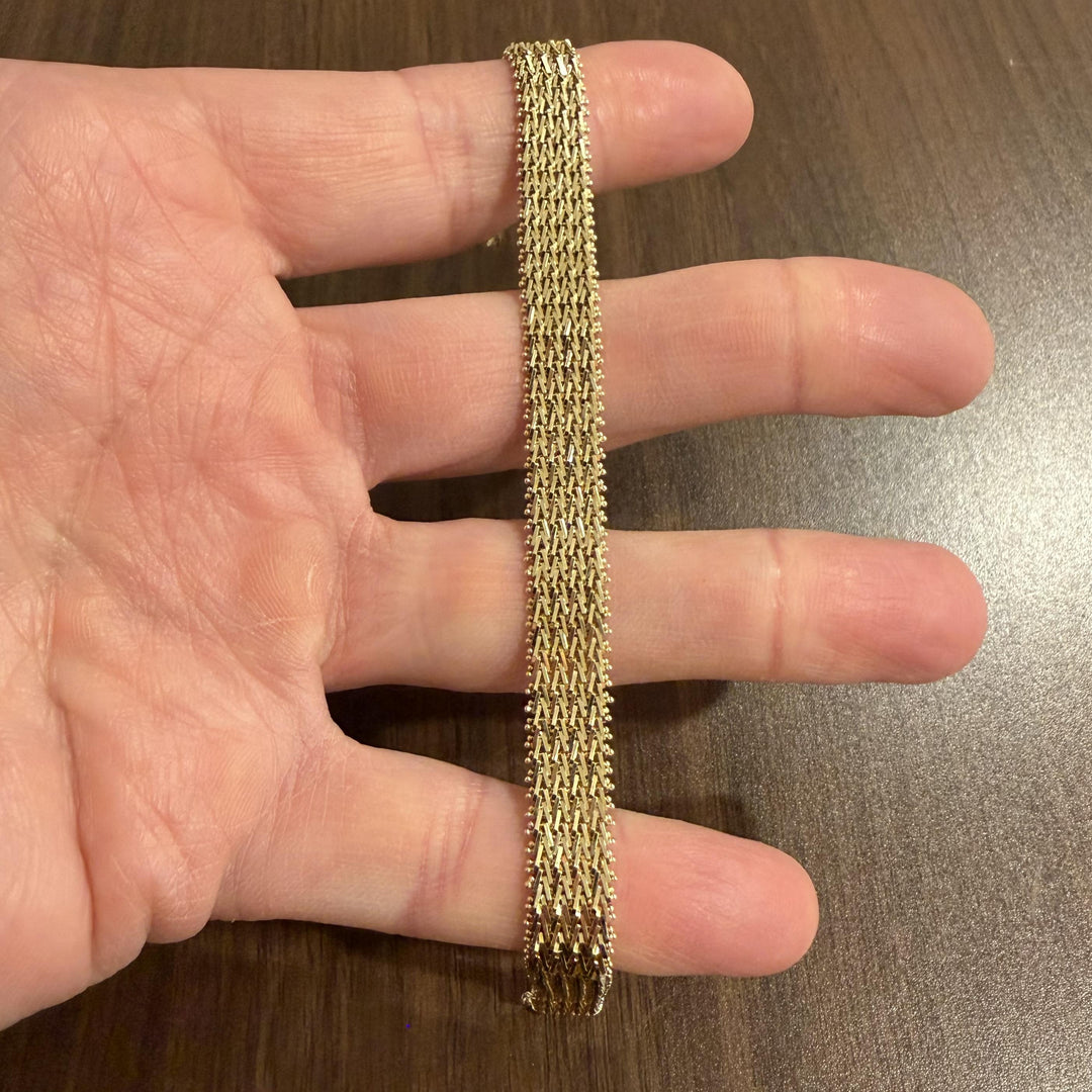 14k Yellow Gold 22.4g Solid Imperial Gold 10mm Beaded Wheat Link Bracelet 7.25"