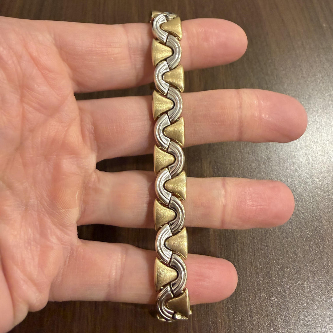 14k Yellow and White Gold 20.5g Ladies 11.5 Fancy Link Bracelet 7.75"