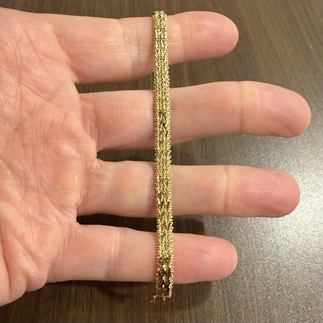 14k Yellow Gold 11.3g Solid 5.5mm Beaded Wheat Link Bracelet 7"