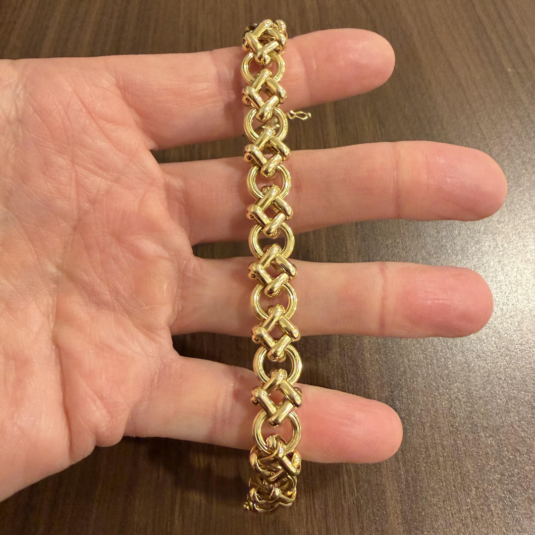 14k Yellow Gold 18g Ladies Polished 11mm Fancy  Link Bracelet Italy 7.25"