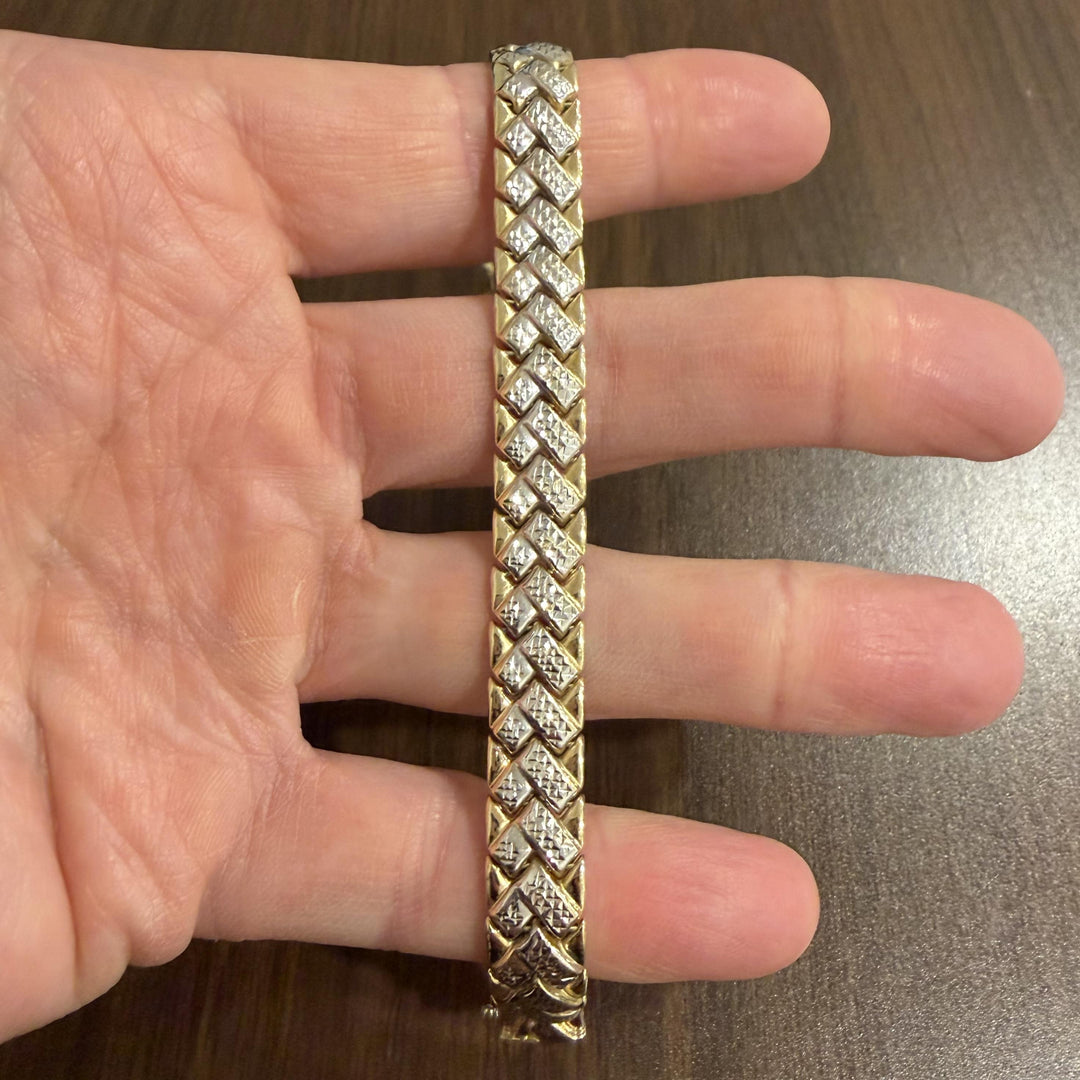 14k Yellow and White Gold 15.6g Diamond Cut Fancy Link Bracelet Turkey 7.5"