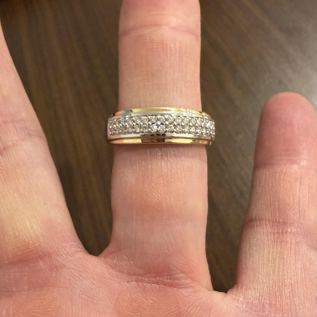 14k Yellow and White Gold 0.40cttw Diamond Men's 7mm Band Ring Size 9.5