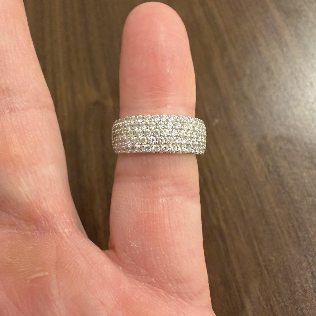 14k White Gold and Pave Set Cubic Zirconia Ladies Band Ring Size 5.75