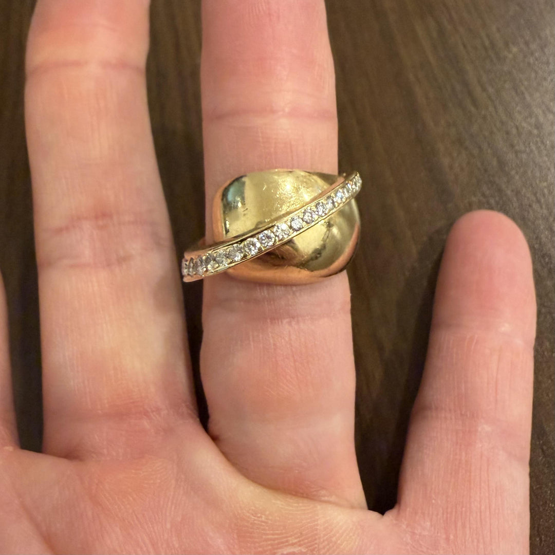 14k Yellow Gold and 0.75cttw Diamond Heavy Abstract Retro Ring Size 8