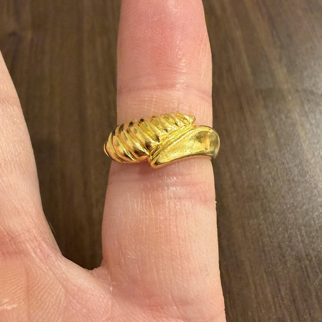 24k Pure Yellow Gold 6g Solid Bypass Band Ring Size 6