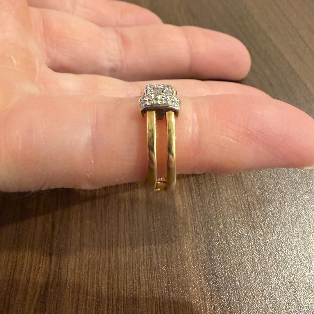 18k Yellow and White Gold 0.30cttw Diamond Vintage Two Band Ring Italy Size 6