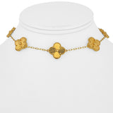 21k Yellow Gold 21.2g Solid Cable Link Clover Motif Choker Necklace 13.5"