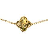 21k Yellow Gold 21.2g Solid Cable Link Clover Motif Choker Necklace 13.5"