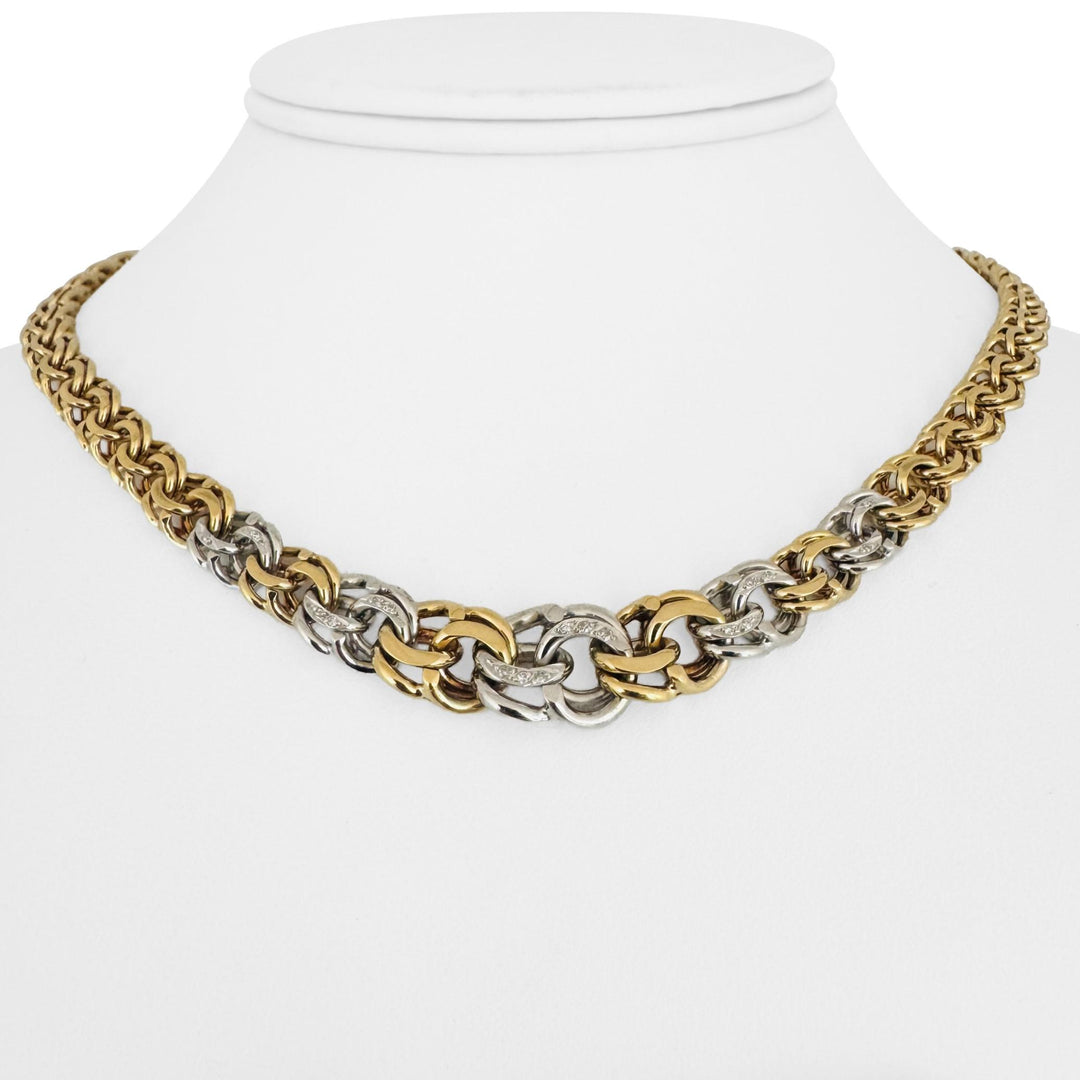18k Yellow & White Gold 45g Solid Heavy Graduated Double Curb Link Necklace 16"