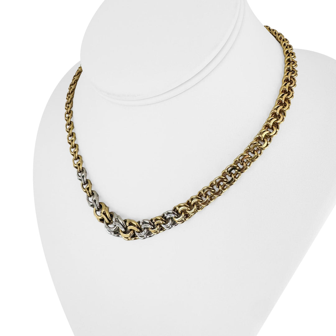 18k Yellow & White Gold 45g Solid Heavy Graduated Double Curb Link Necklace 16"