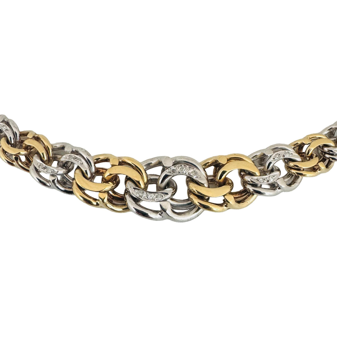 18k Yellow & White Gold 45g Solid Heavy Graduated Double Curb Link Necklace 16"