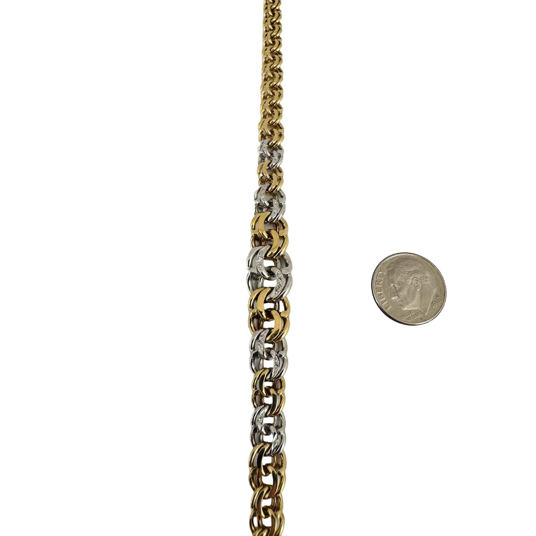 18k Yellow & White Gold 45g Solid Heavy Graduated Double Curb Link Necklace 16"