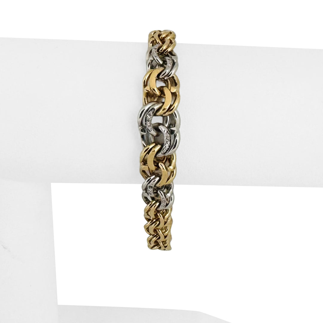 18k Yellow & White Gold 23.4g Solid Graduated Double Curb Link Bracelet 6.75"
