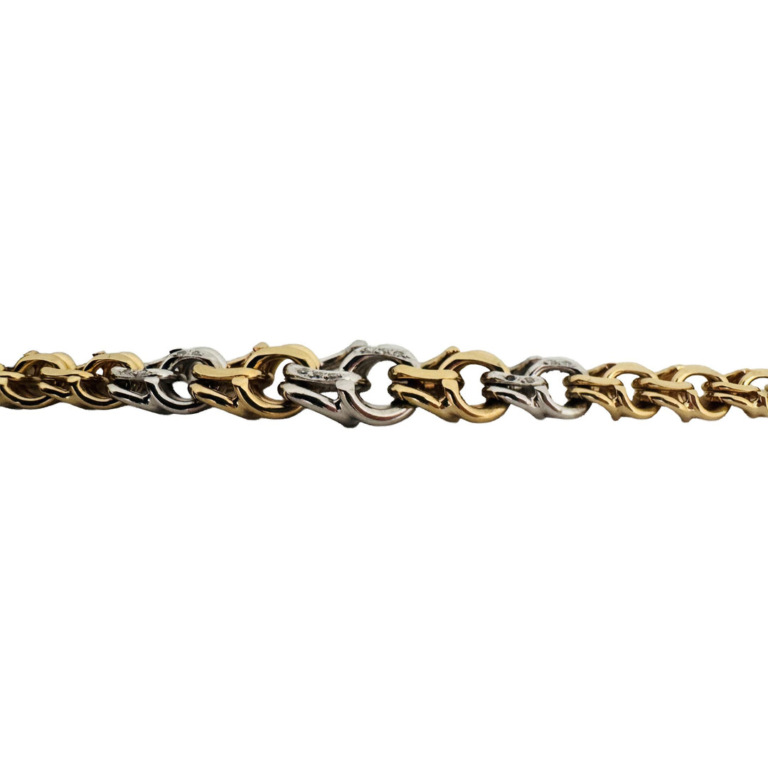 18k Yellow & White Gold 23.4g Solid Graduated Double Curb Link Bracelet 6.75"