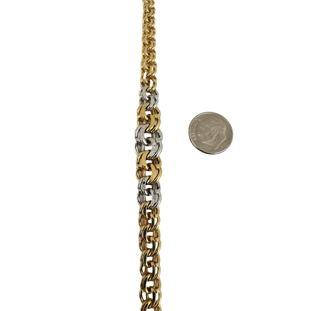 18k Yellow & White Gold 23.4g Solid Graduated Double Curb Link Bracelet 6.75"