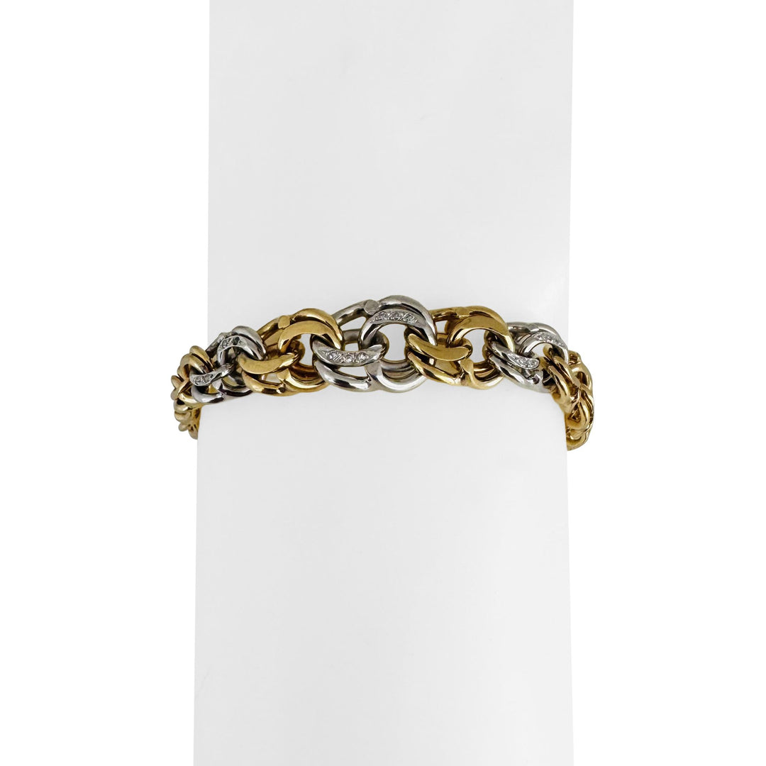 18k Yellow & White Gold 23.4g Solid Graduated Double Curb Link Bracelet 6.75"