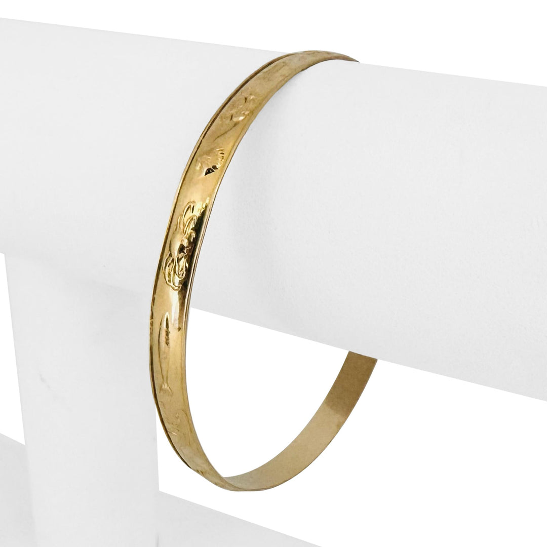 18k Yellow Gold 12.6g Solid Vintage Sea Life 6mm Bangle Bracelet 8.25"