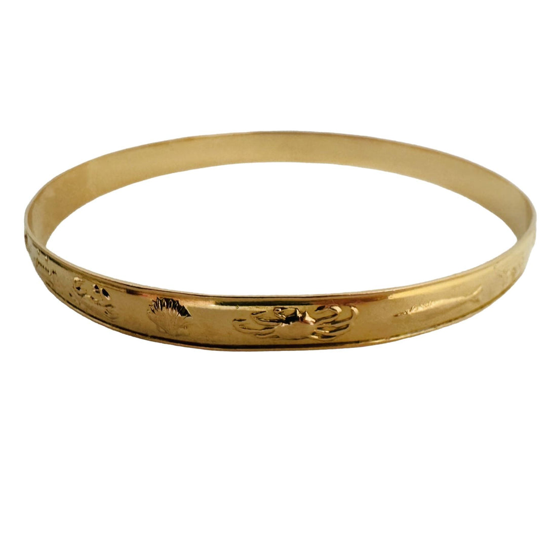 18k Yellow Gold 12.6g Solid Vintage Sea Life 6mm Bangle Bracelet 8.25"