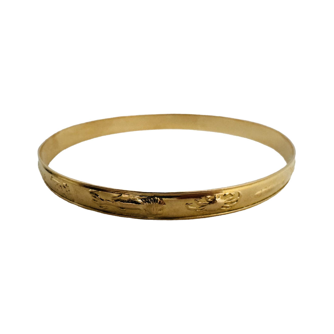 18k Yellow Gold 12.6g Solid Vintage Sea Life 6mm Bangle Bracelet 8.25"