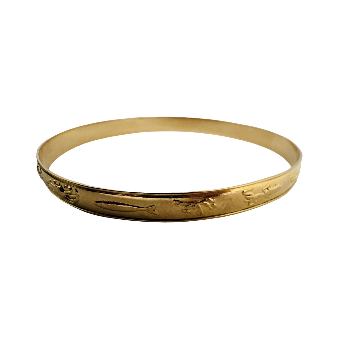 18k Yellow Gold 12.6g Solid Vintage Sea Life 6mm Bangle Bracelet 8.25"