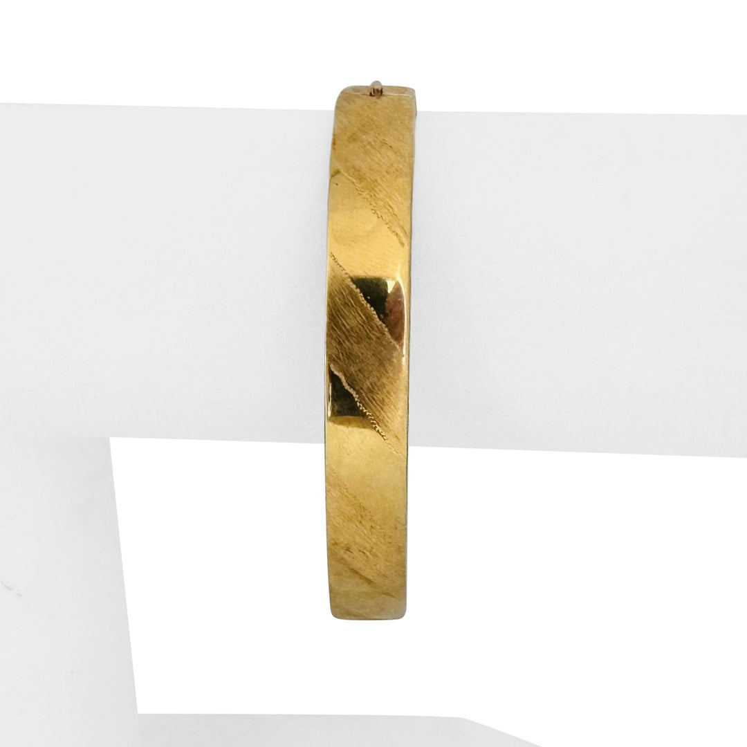 18k Yellow Gold 20.3g Heavy Polished & Brushed Striped Bangle Bracelet Italy 7"