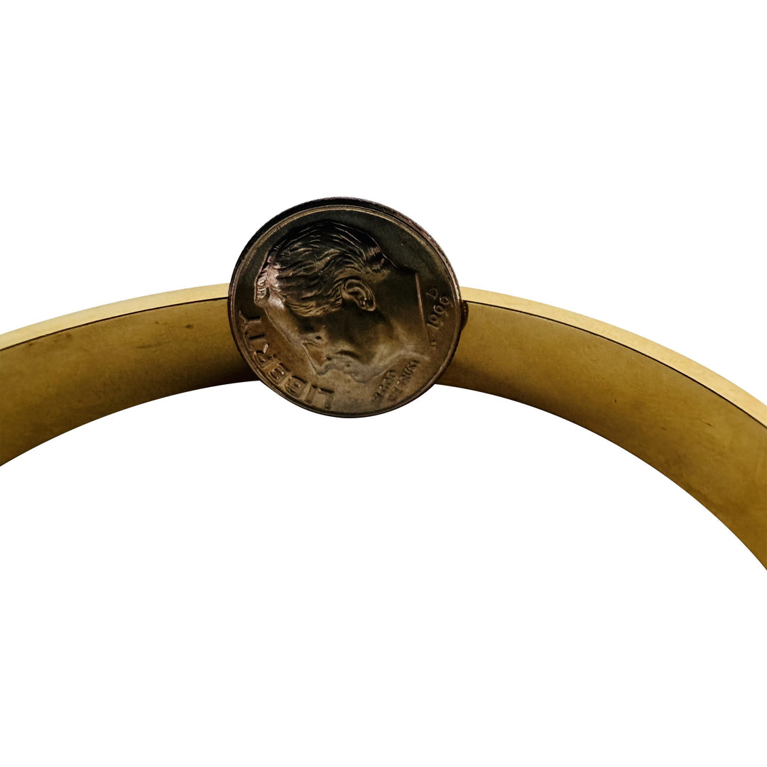 18k Yellow Gold 20.3g Heavy Polished & Brushed Striped Bangle Bracelet Italy 7"