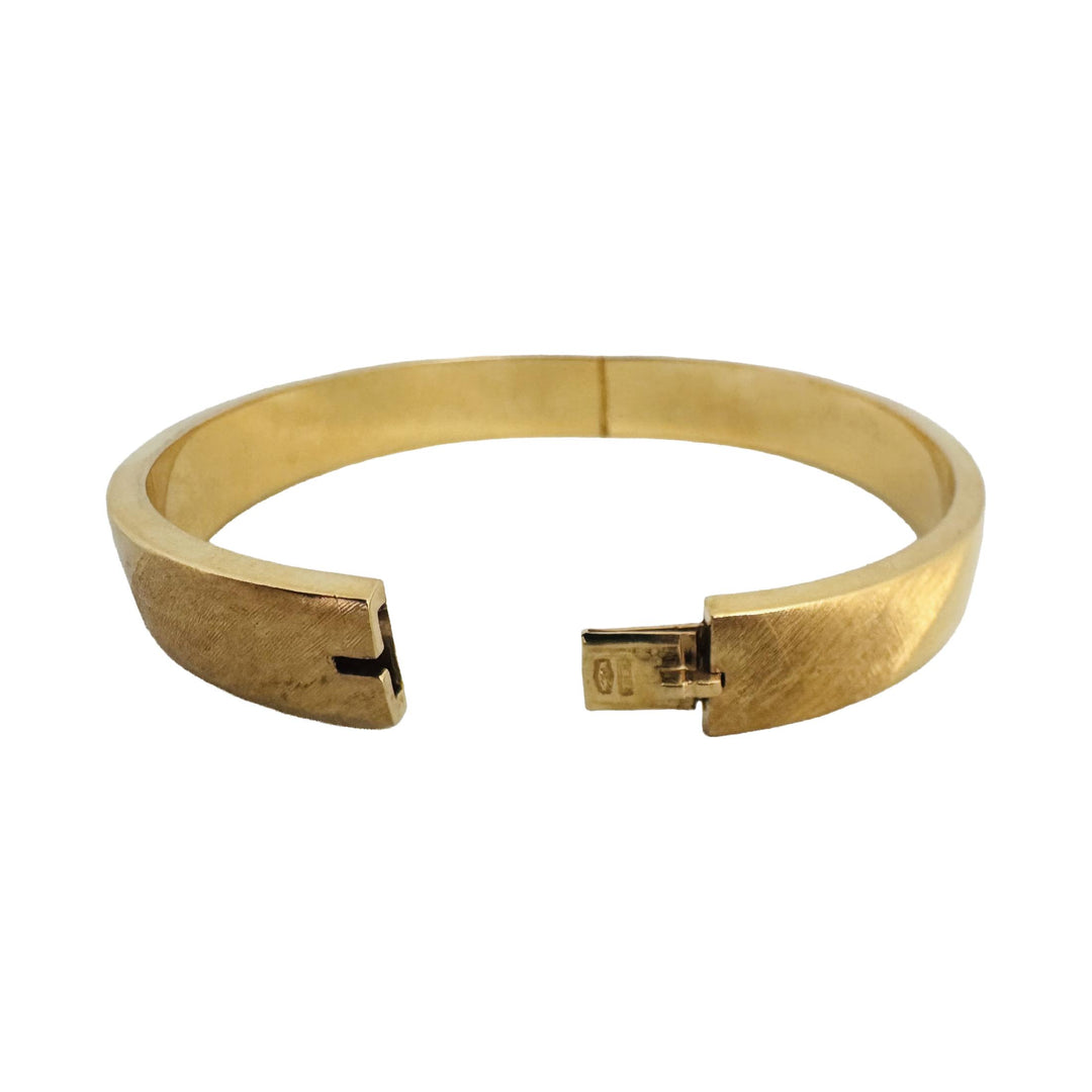 18k Yellow Gold 20.3g Heavy Polished & Brushed Striped Bangle Bracelet Italy 7"