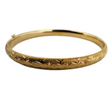 14k Yellow Gold 6.4g Hollow Light 6mm Diamond Cut Floral Bangle Bracelet 7"