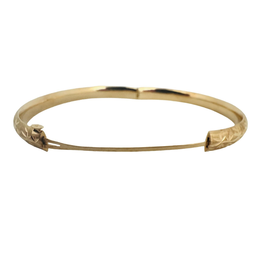 14k Yellow Gold 6.4g Hollow Light 6mm Diamond Cut Floral Bangle Bracelet 7"