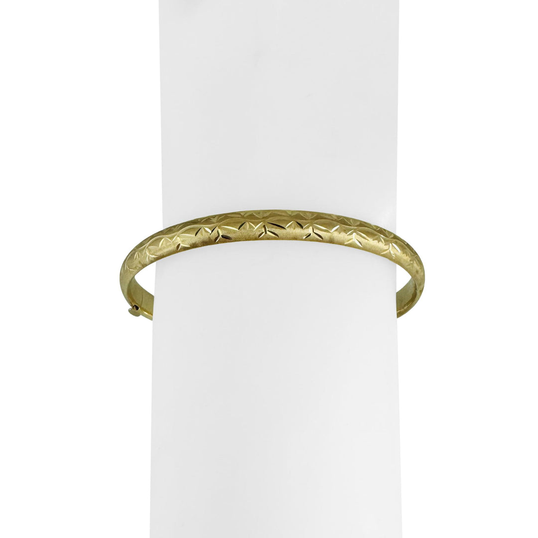 14k Yellow Gold 6.4g Hollow Light 6mm Diamond Cut Floral Bangle Bracelet 7"