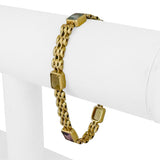 14k Yellow Gold 17g Bezel Set Multi Gemstone 7mm Fancy Link Bracelet Italy 7"