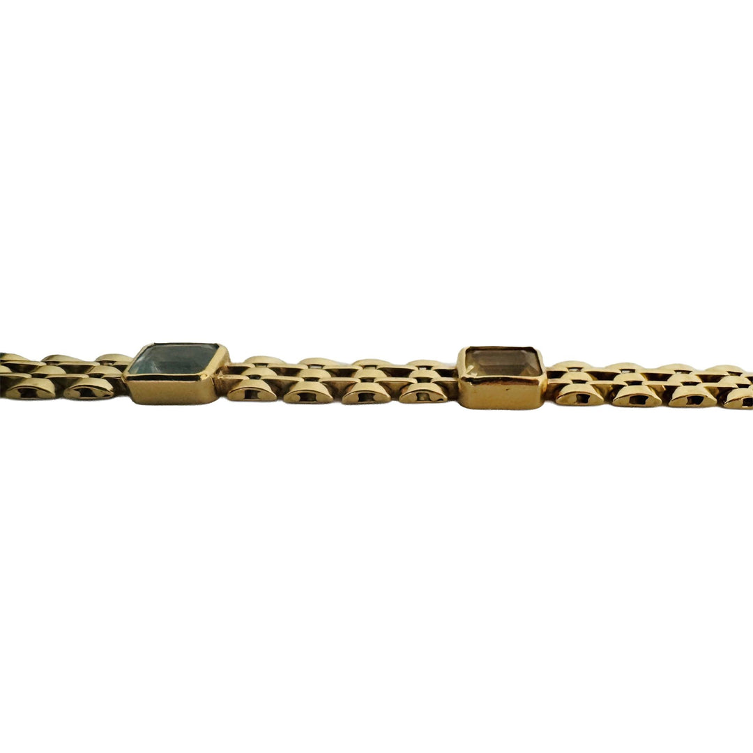 14k Yellow Gold 17g Bezel Set Multi Gemstone 7mm Fancy Link Bracelet Italy 7"