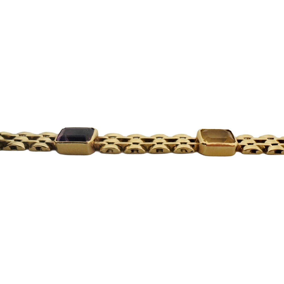 14k Yellow Gold 17g Bezel Set Multi Gemstone 7mm Fancy Link Bracelet Italy 7"