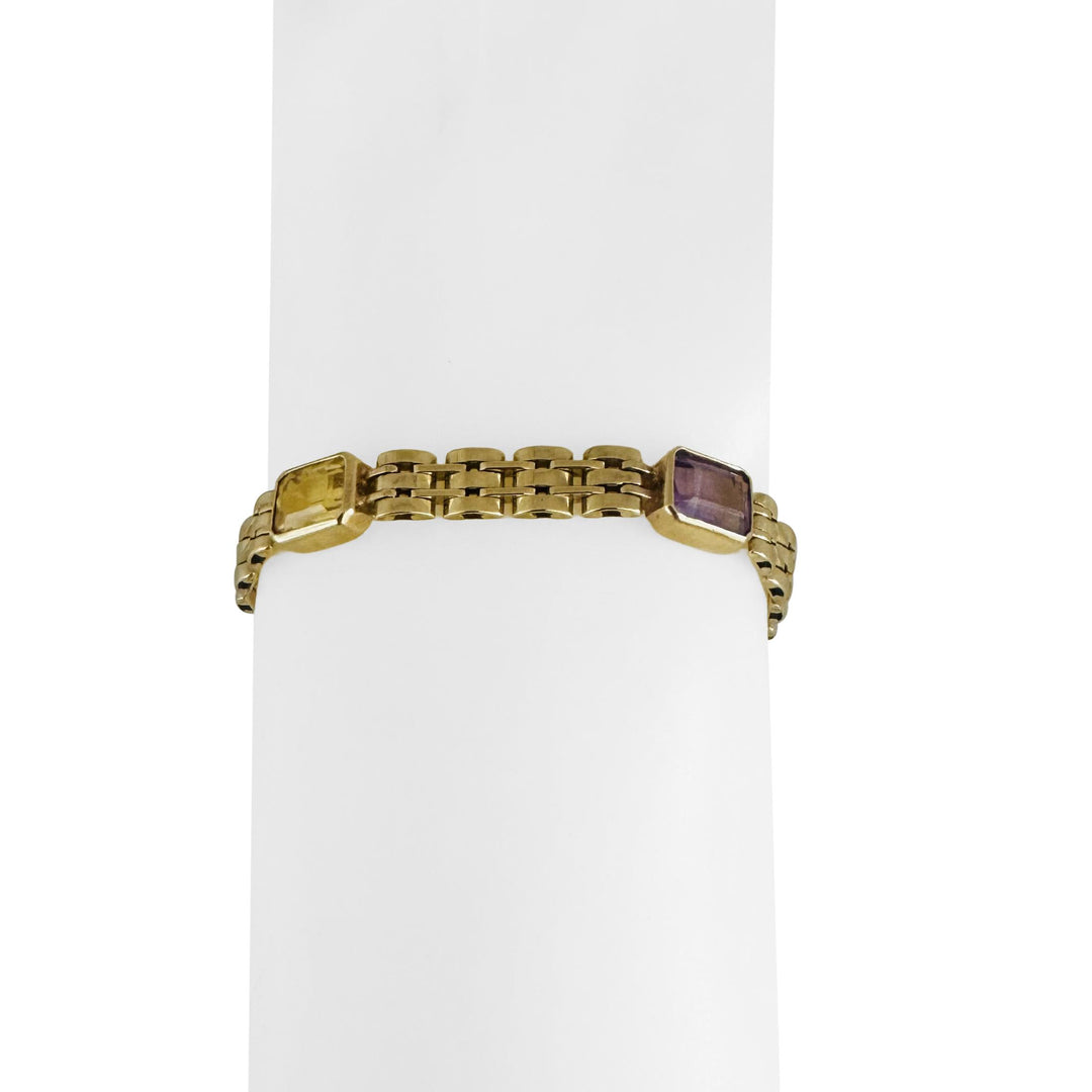 14k Yellow Gold 17g Bezel Set Multi Gemstone 7mm Fancy Link Bracelet Italy 7"