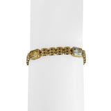 14k Yellow Gold 17g Bezel Set Multi Gemstone 7mm Fancy Link Bracelet Italy 7"
