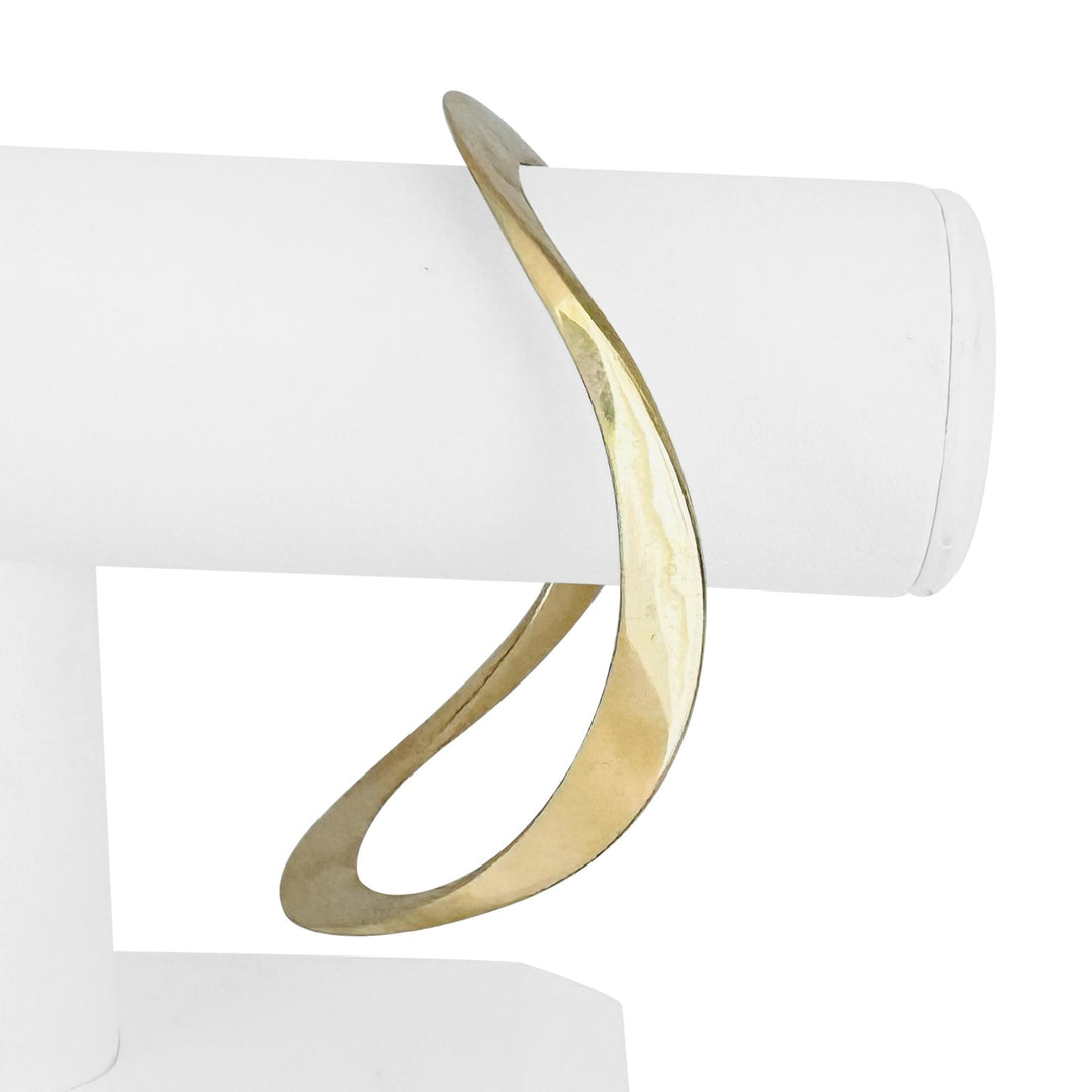 14k Yellow Gold 33g Solid Heavy Geometric Curved Bangle Bracelet 8.75"
