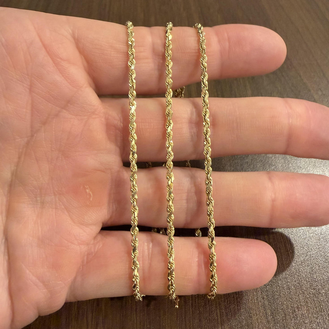14k Yellow Gold 11.2g Solid 2.2mm Diamond Cut Rope Chain Necklace 24"