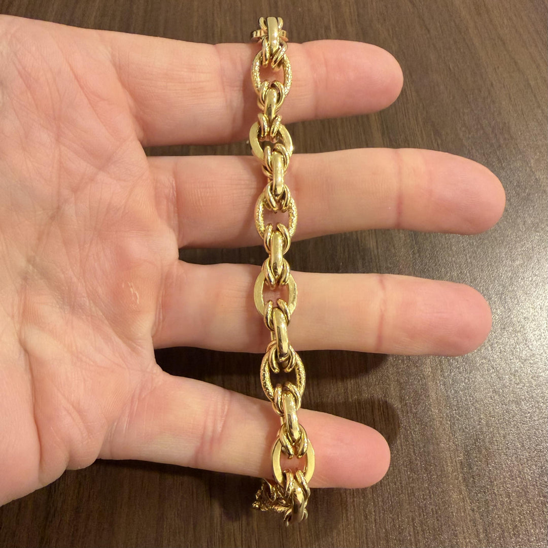 14k Yellow Gold 15.4g Ladies Polished 10mm Fancy Oval Link Bracelet Italy 7.25"