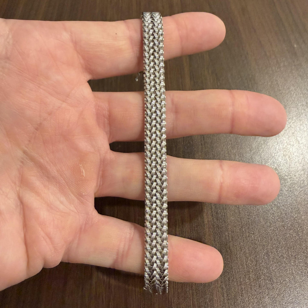 14k White Gold 22.4g Heavy Vintage Braided Mesh Link Bracelet Italy 7.25"