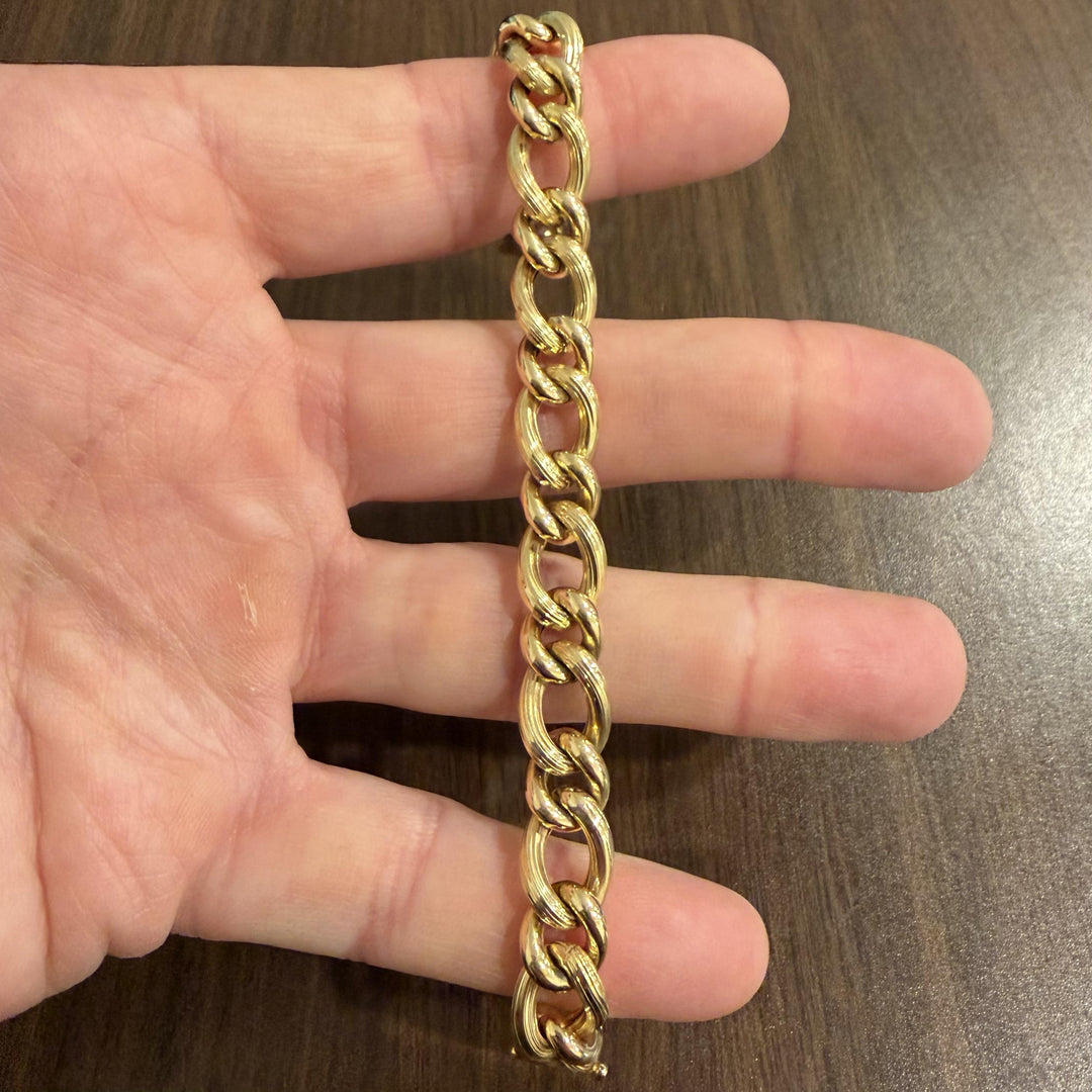 14k Yellow Gold 14.7g Ladies Hollow 10mm Curb Link Bracelet Italy 7.25"