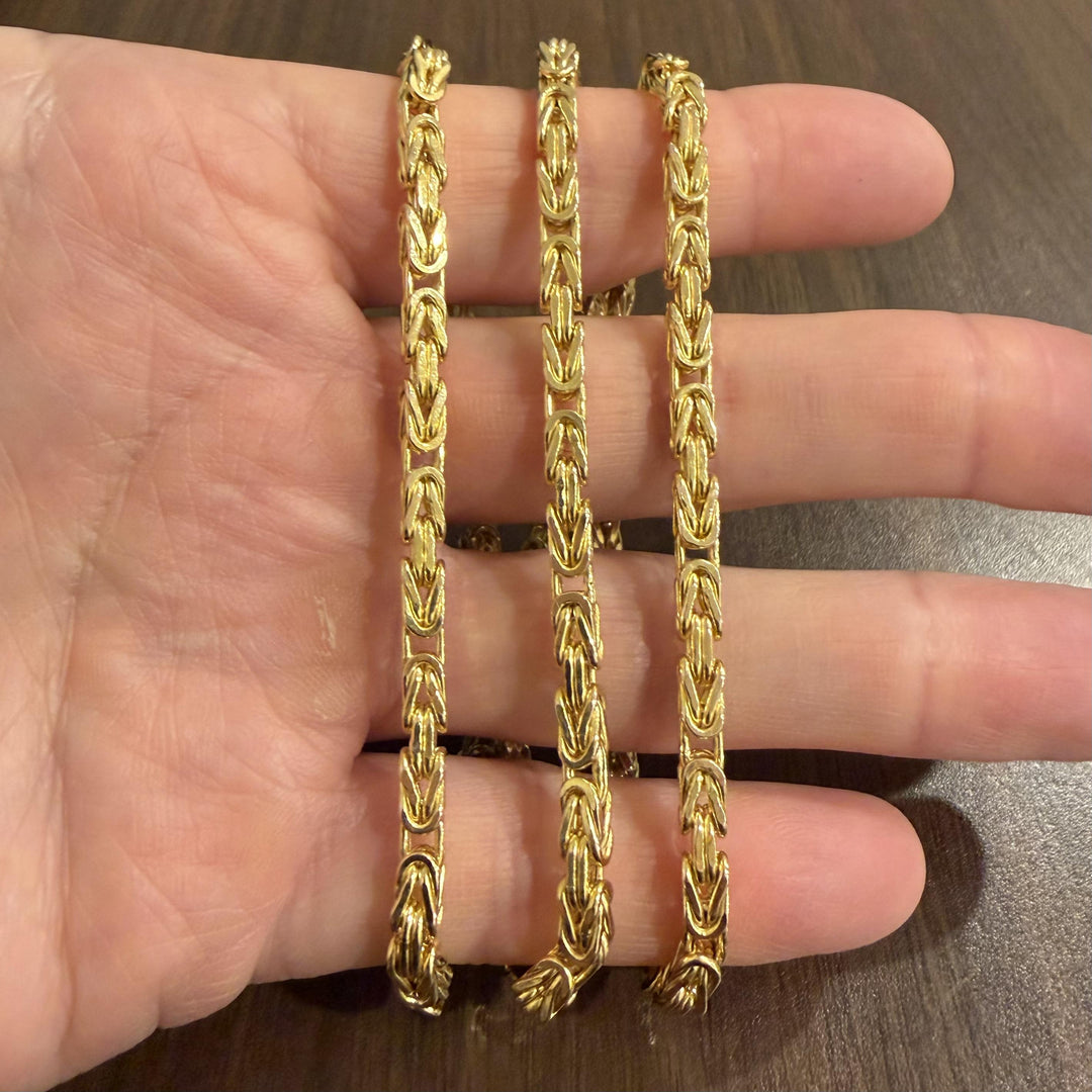 14k Yellow Gold 29.6g Semi Solid Heavy Squared Byzantine Link Necklace 27"