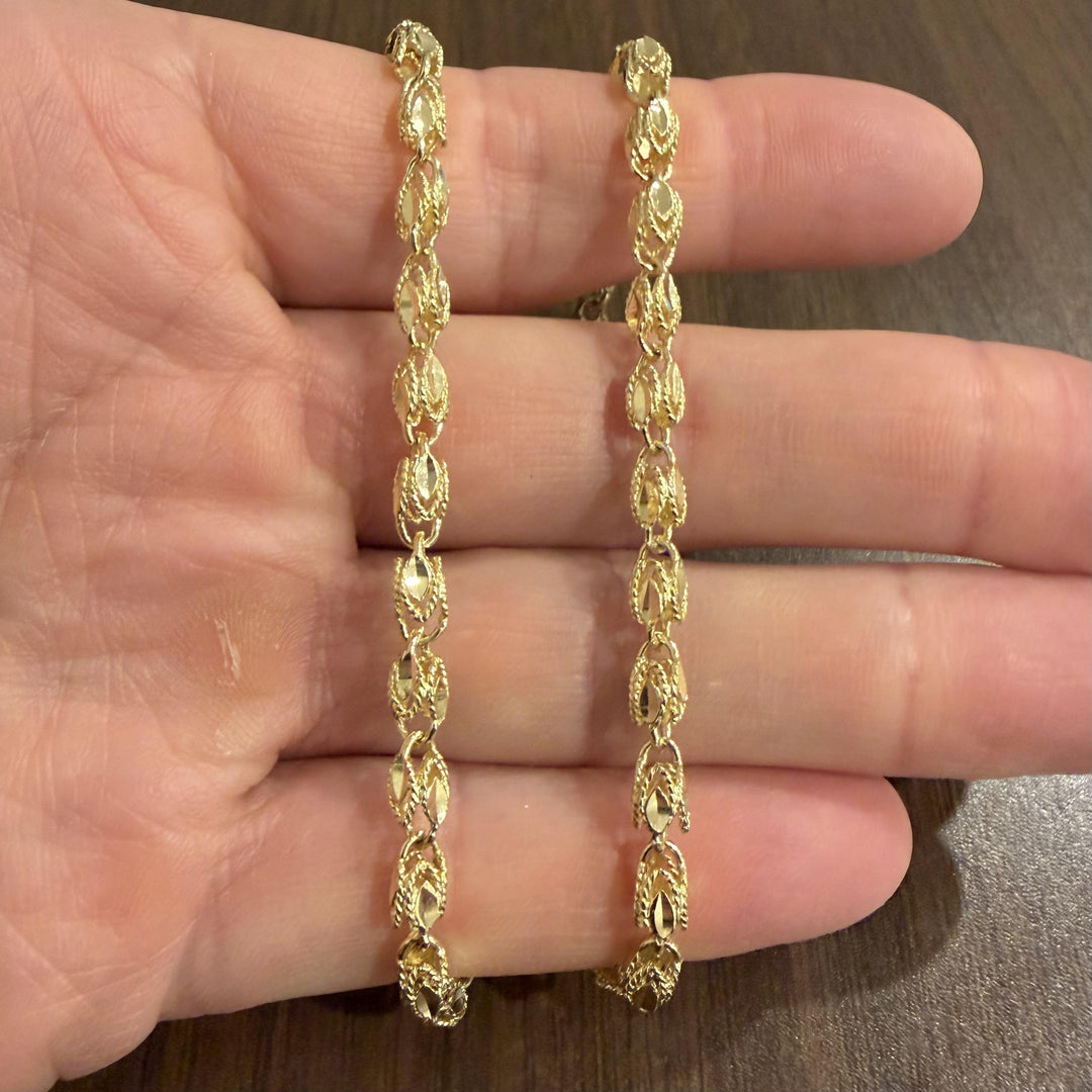 14k Yellow Gold 16g Ladies Diamond Cut 5mm Fancy Link Necklace 15.5"