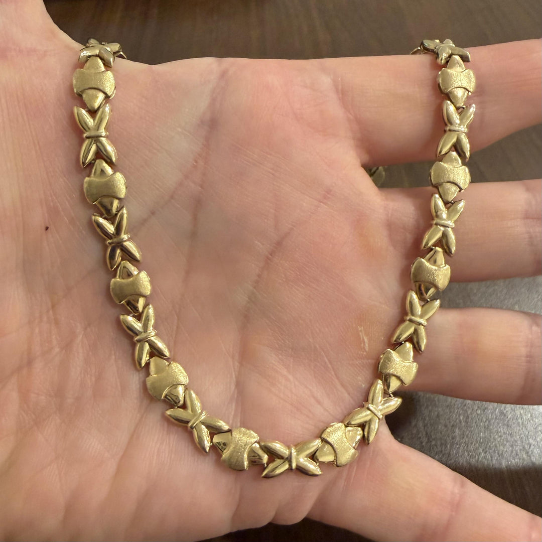 14k Yellow Gold 27.6g Ladies Hugs and Kisses XO Link Necklace Italy 17"