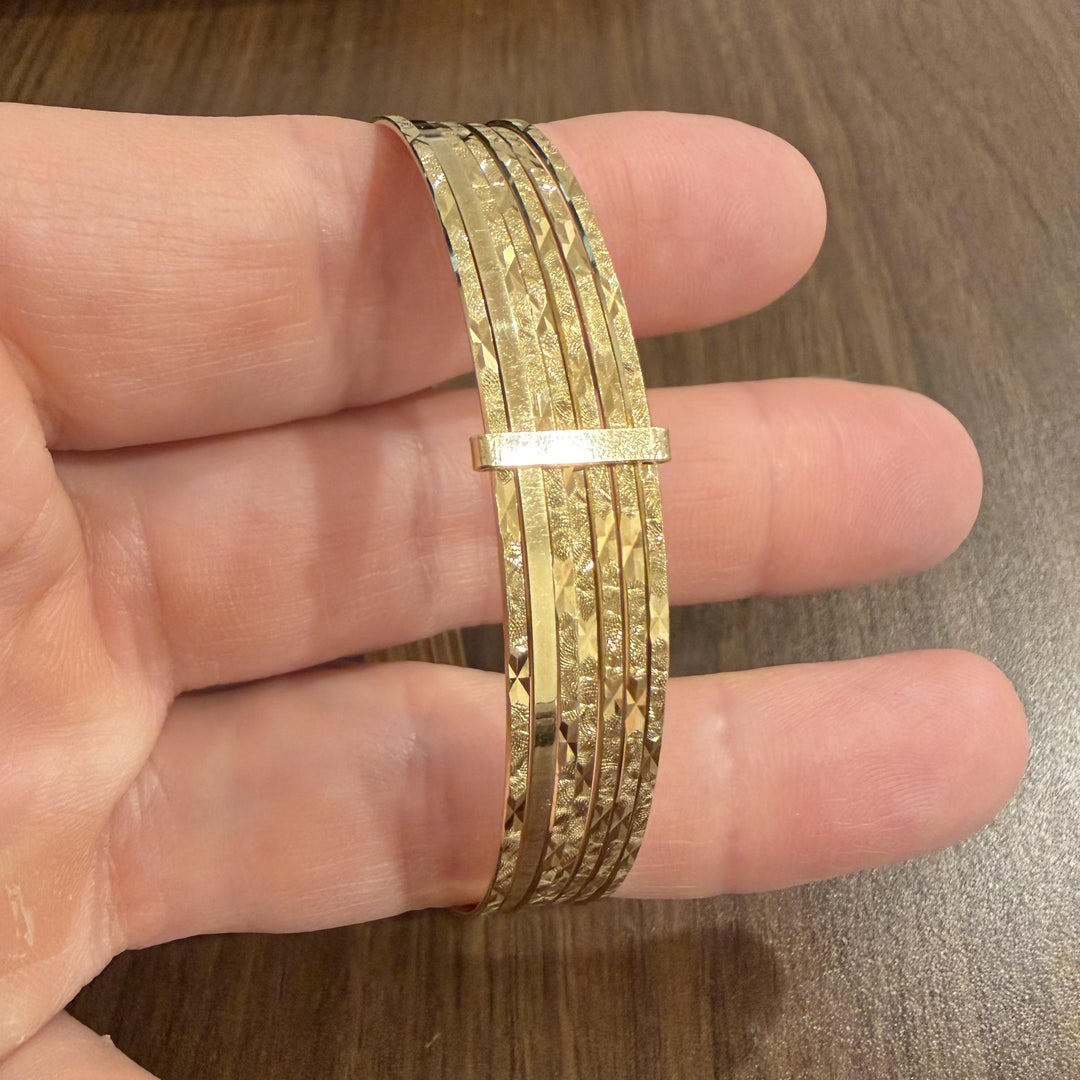 Set of Seven 14k Yellow Gold 18g Diamond Cut Connected Bangle Bracelets 7.85"
