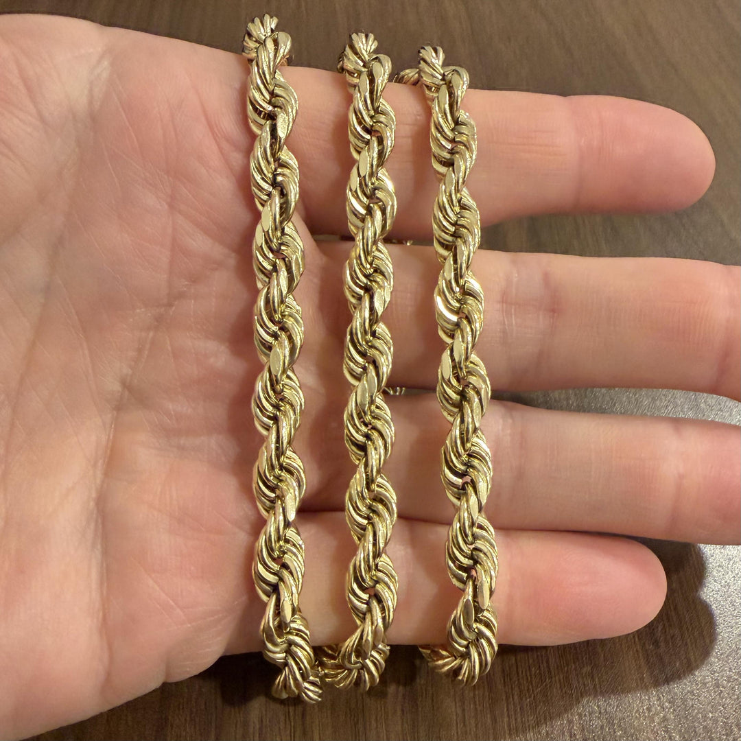 14k Yellow Gold 30.7g Hollow Thick 7.5mm Men's Rope Chain Necklace 26"