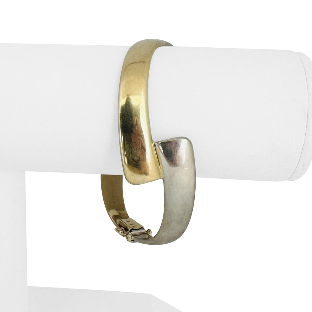 14k Yellow and White Gold 23g Solid Bypass Bangle Bracelet Italy 6.75"