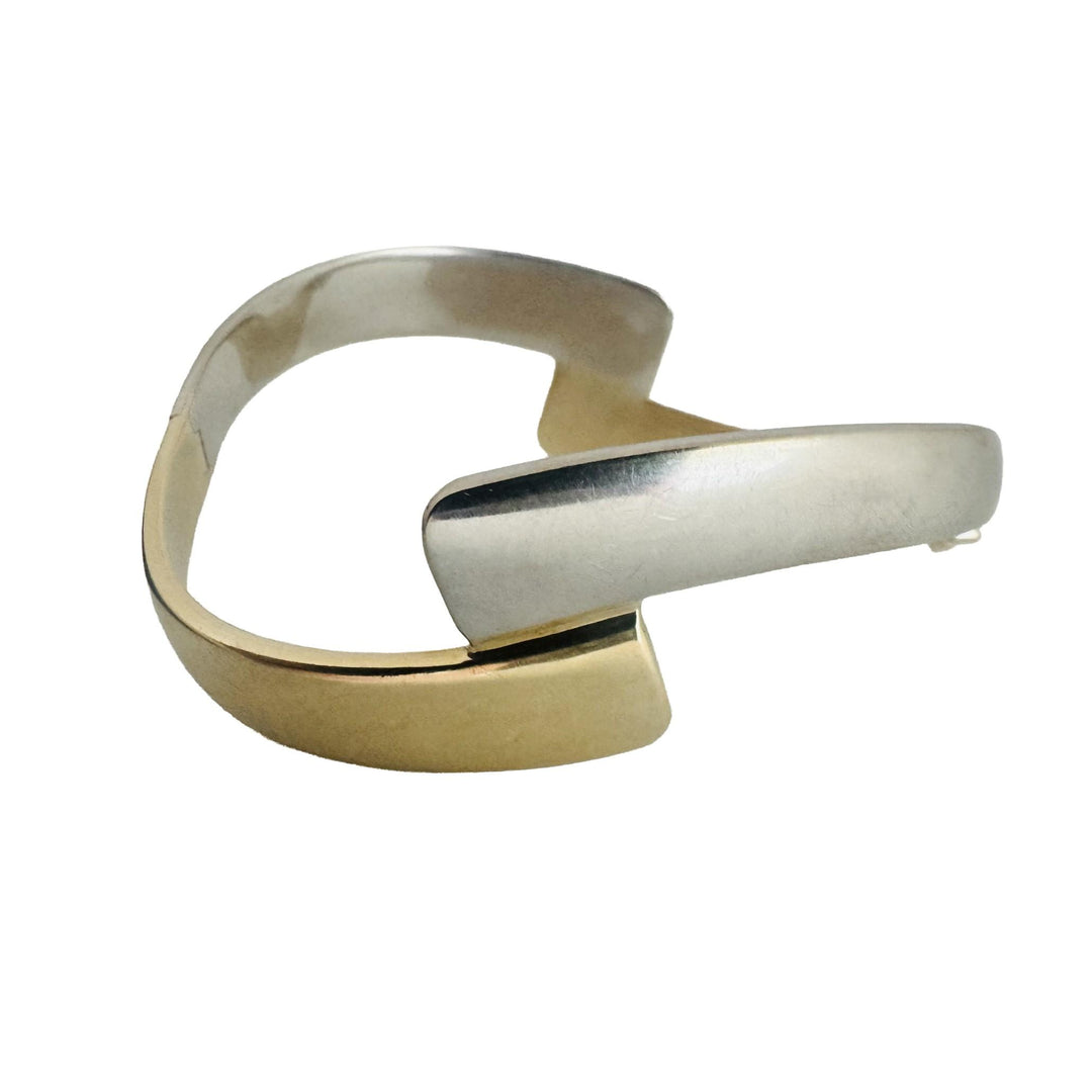 14k Yellow and White Gold 23g Solid Bypass Bangle Bracelet Italy 6.75"