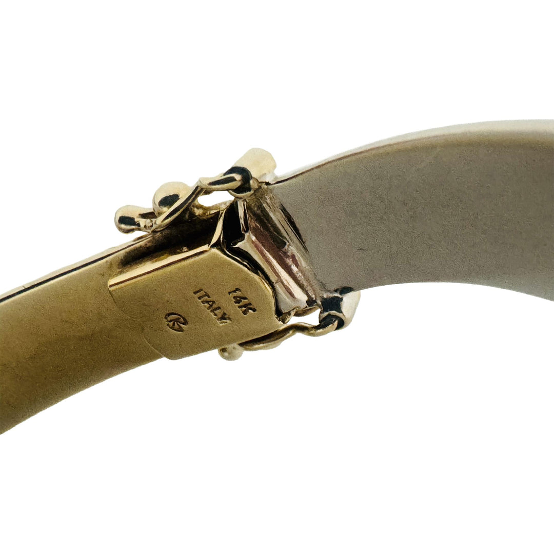 14k Yellow and White Gold 23g Solid Bypass Bangle Bracelet Italy 6.75"