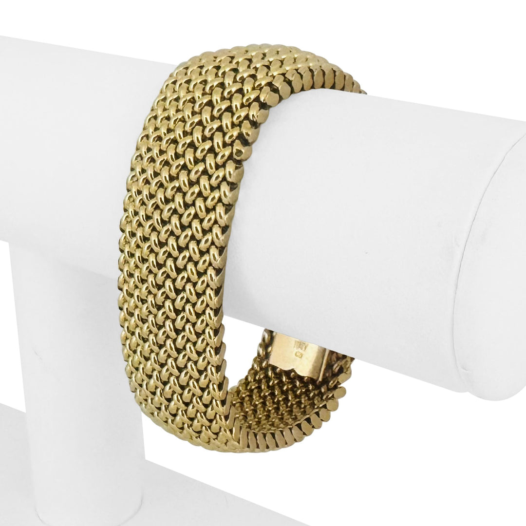14k Yellow Gold 40.7g Thick Wide 20mm Mesh Link Bracelet Italy 7.25"